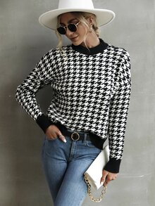 Jersey de pata de gallo de hombros caídos - Blanco y Negro - Ver 3