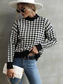 Jersey de pata de gallo de hombros caídos - Blanco y Negro - Ver 4