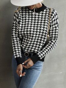 Jersey de pata de gallo de hombros caídos - Blanco y Negro - Ver 5