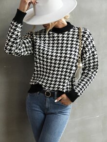 Jersey de pata de gallo de hombros caídos - Blanco y Negro - Ver 6