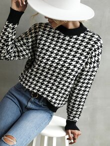 Jersey de pata de gallo de hombros caídos - Blanco y Negro - Ver 7