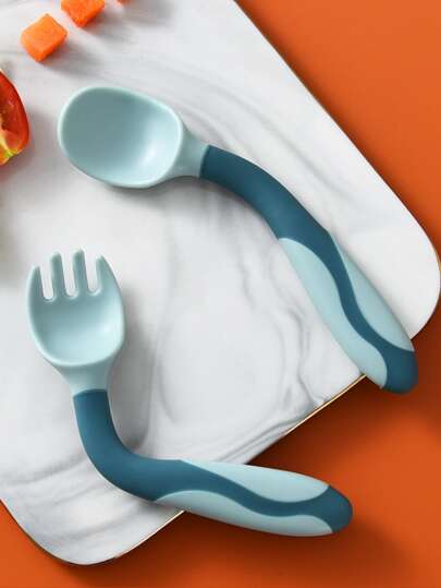 Conjunto de 2 peças de garfo e colher de silicone flexível