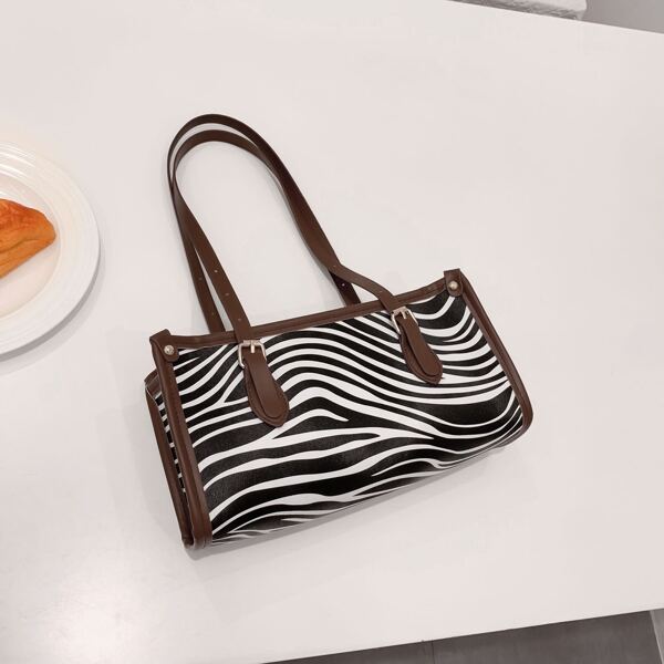 

Zebra Striped Pattern Square Bag, Black and white
