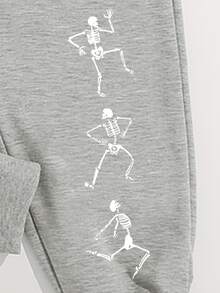 Women Skull Print Joggers - Light Grey - View 4