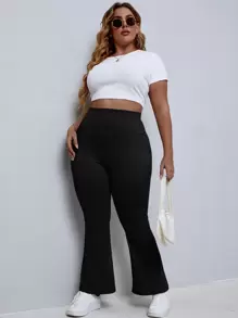 SHEIN Essnce Quần Plus Size màu trơn Giải trí - màu đen - Xem 1