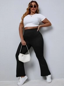 SHEIN Essnce Quần Plus Size màu trơn Giải trí - màu đen - Xem 5