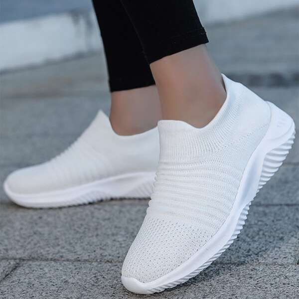 

Minimalist Knit Slip On Sneakers, White