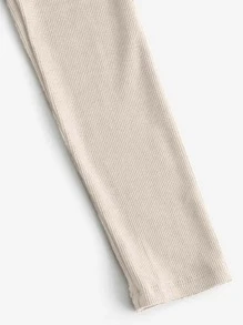 SHEIN Unity Áo thun nữ Gân đan màu trơn Giải trí - Màu be - Xem 3