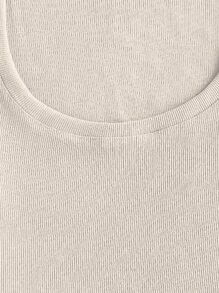 SHEIN Unity Áo thun nữ Gân đan màu trơn Giải trí - Màu be - Xem 4