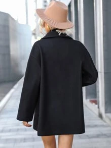 SHEIN Essnce Áo khoác ngoài nữ Nút đôi Túi màu trơn Thanh lịch - màu đen - Xem 2