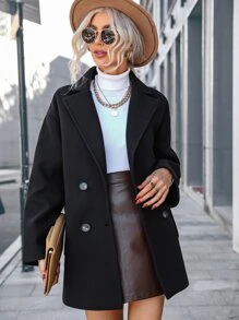 SHEIN Essnce Áo khoác ngoài nữ Nút đôi Túi màu trơn Thanh lịch - màu đen - Xem 6