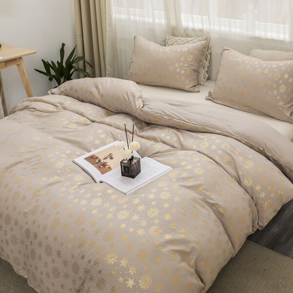 

Snowflake Pattern Duvet Cover Set Without Filler, Apricot