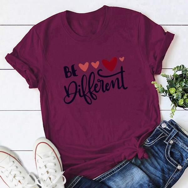 

Plus Heart And Letter Graphic Tee, Red violet