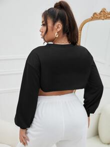 SHEIN SXY Plus Drop Shoulder Super Crop Pullover Without Bra - Black - View 4