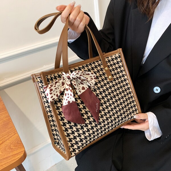 

Twilly Scarf Decor Houndstooth Decor Tote Bag, Multicolor