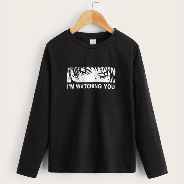 

Boys Slogan & Figure Graphic Tee, Black