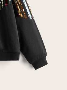 SHEIN Girls Raglan Sleeve Colourful Sequins Pullover - Black - View 3