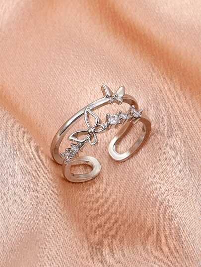 Girls Rhinestone Butterfly Decor Cuff Ring
