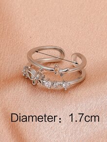 Girls Rhinestone Butterfly Decor Cuff Ring - Silver - View 4