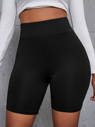 Elnivra Wideband Waist Black Solid Biker Shorts