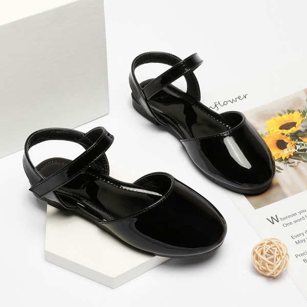 

Girls Ankle Strap Flats, Black