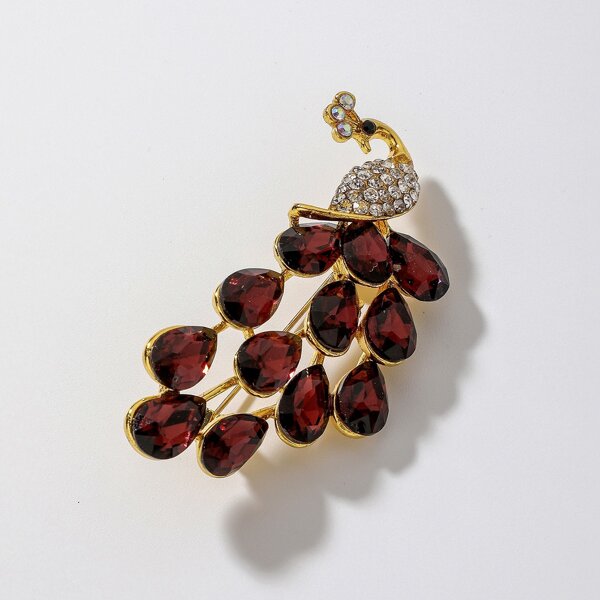 

Rhinestone Decor Peacock Brooch, Multicolor