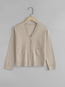 Boys Solid Double Pocket Cardigan - Khaki - View 1