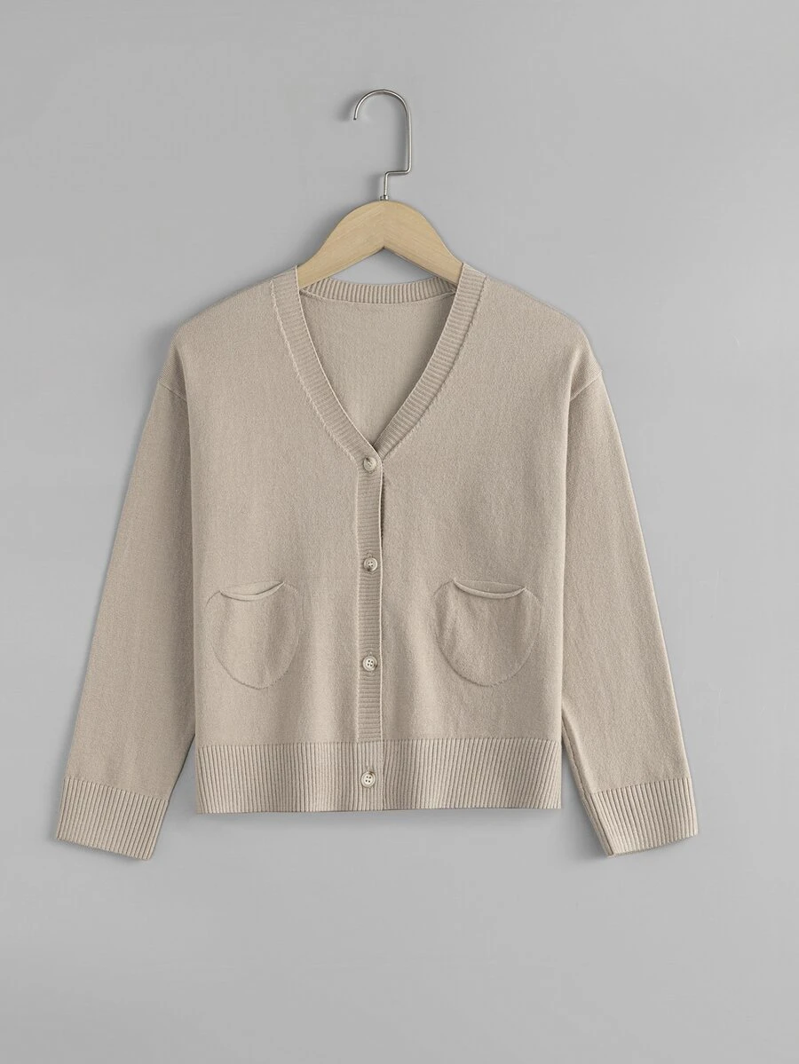 Boys Solid Double Pocket Cardigan - Khaki - View 1