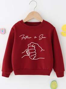 SHEIN Young Boy Figure & Letter Graphic Sweatshirt - Burgundy - View 1