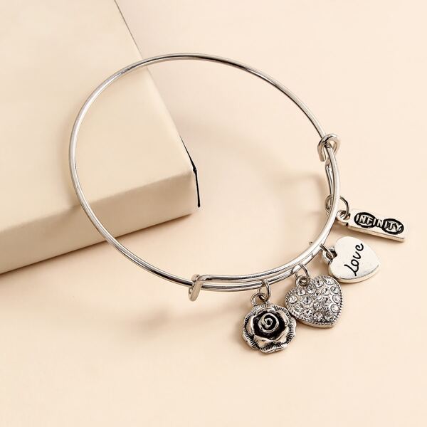 

Heart Charm Bangle, Silver