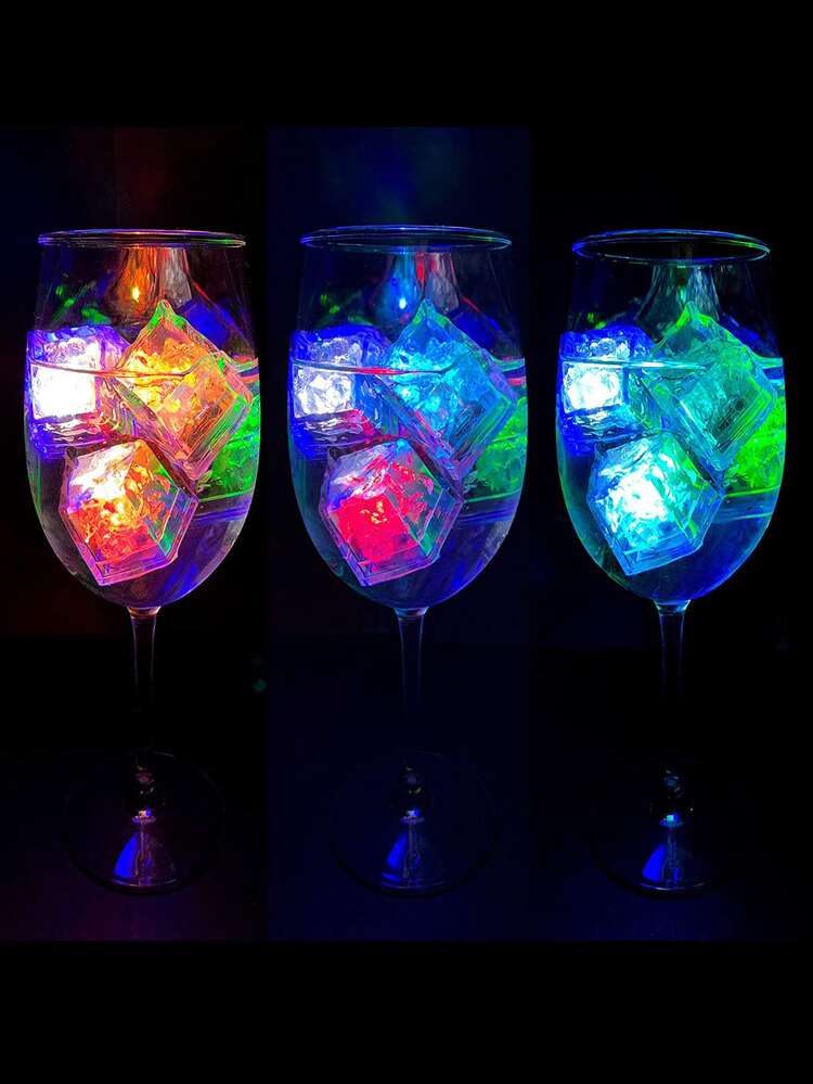 4 piezas de cubitos de hielo de plástico con luces LED coloridas y brillantes - Multicolor - Añade 5
