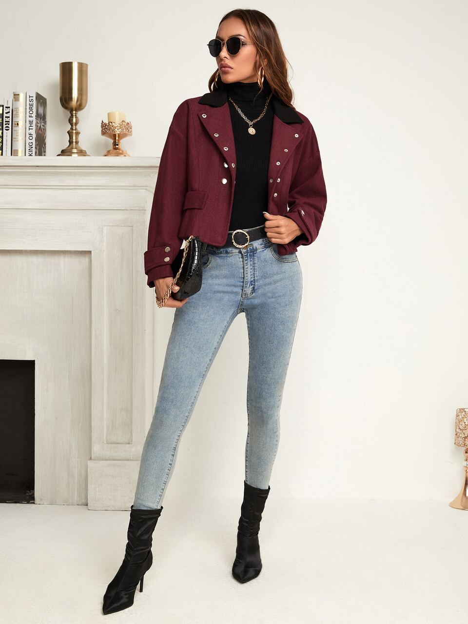 Drop Shoulder Double Breasted Contrast Panel Overcoat