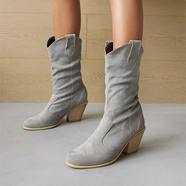 

Minimalist Chunky Heeled Boots, Grey