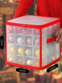 1pc Christmas Ornament Storage Box, 64 Compartments, Zipper Closure Christmas Storage Box With Handle, Red Transparent Christmas Organizer Box, Christmas Organizing Supplies - Clear - View 6
