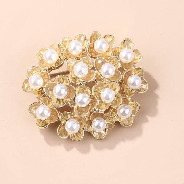 

Faux Pearl Decor Brooch, Gold