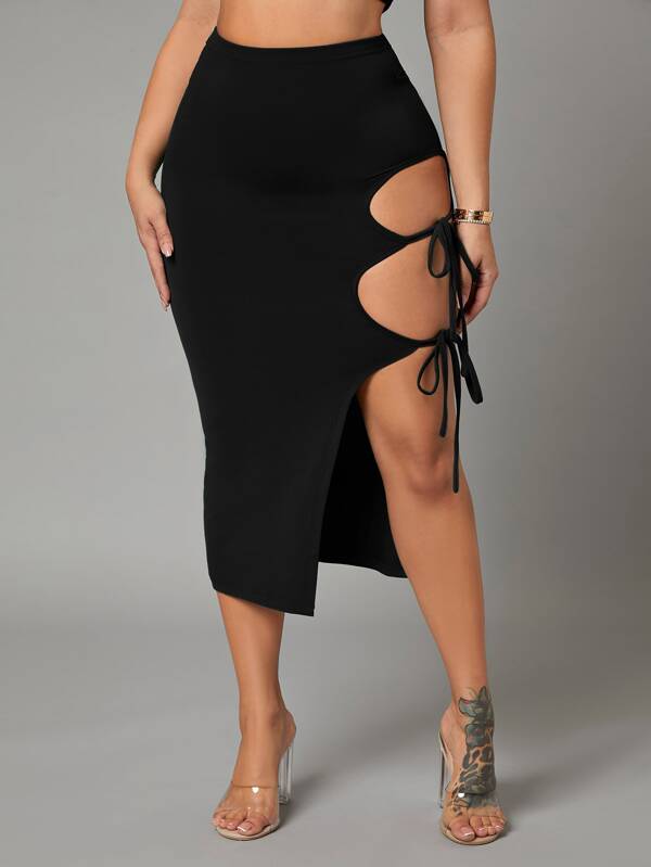 SHEIN SXY Solid Tie Side Pencil Skirt