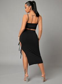 SHEIN SXY Solid Tie Side Pencil Skirt