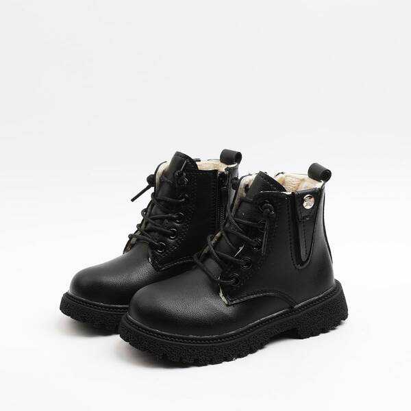 

Girls Lace Up Design Side Zipper Boots, Black