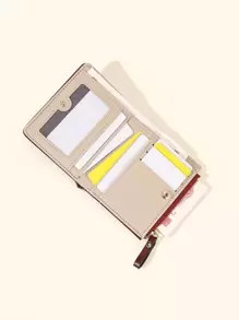 Cartera de mujer con bordado floral, ventana para tarjeta de crédito pequeña y plegable en tres partes, ligera y portátil, de estilo minimalista y moderno, ideal como regalo de aniversario, San Valentín, cumpleaños, maestros, para mujeres, niñas, damas, con diseño de hibisco - Burdeos - Ver 3