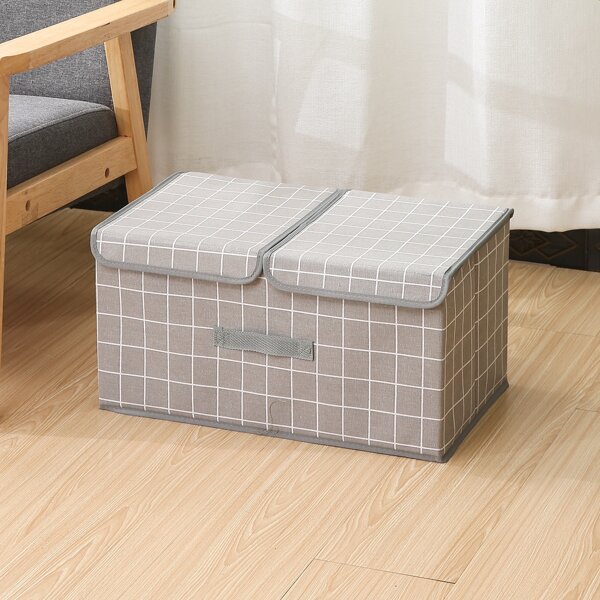 

1pc Plaid Print Clothes Storage Bag, Grey