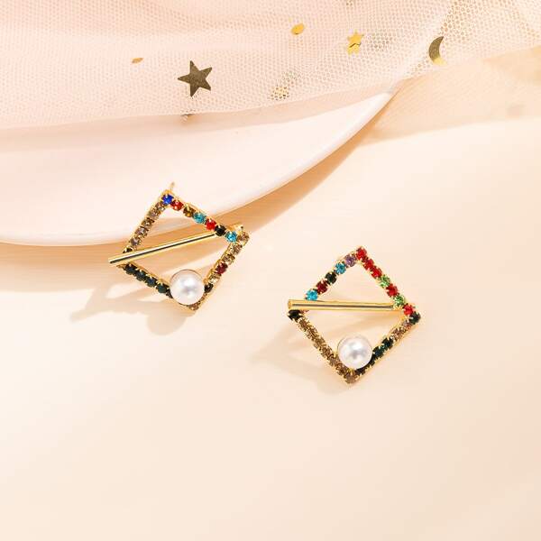 

Rhinestone Decor Geometric Earrings, Multicolor