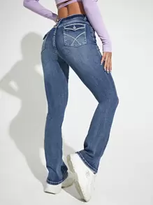 SHEIN ICON Solid Washed Jeans - Medium Wash - View 2