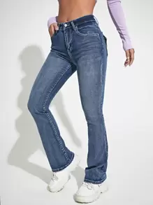 SHEIN ICON Solid Washed Jeans - Medium Wash - View 4