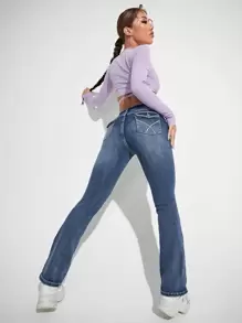 SHEIN ICON Solid Washed Jeans - Medium Wash - View 5