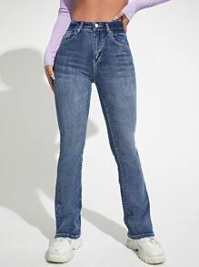 SHEIN ICON Solid Washed Jeans - Medium Wash - View 6