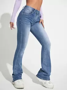 SHEIN Unity 刺繡細節男友牛仔褲 - 中等水洗藍 - 查看 5