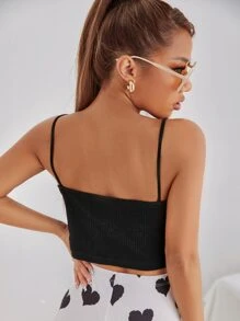 SHEIN ICON Áo hai dây Cắt ra Pha lê kim cương Tim Gợi cảm - màu đen - Xem 3