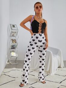 SHEIN ICON Áo hai dây Cắt ra Pha lê kim cương Tim Gợi cảm - màu đen - Xem 5