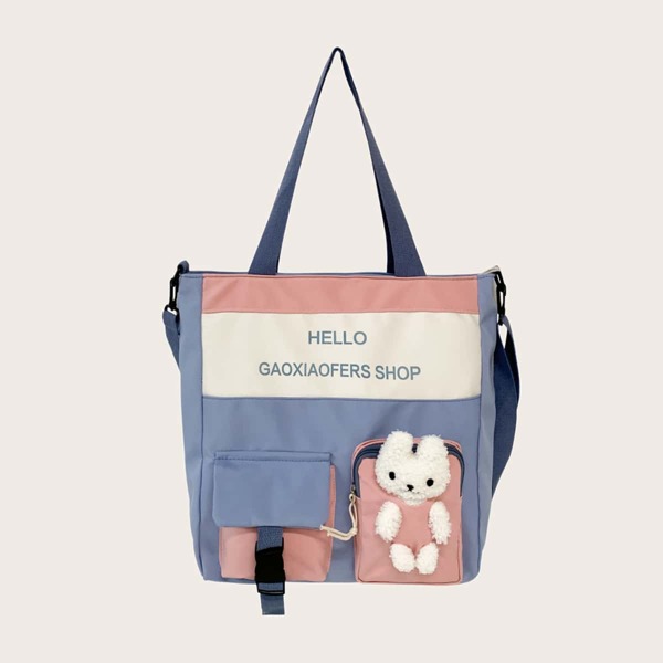 

Colorblock Large Capacity Tote Bag, Blue