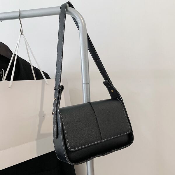 

Minimalist Flap Square Bag, Black
